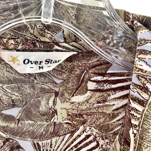 Over Star Vintage Palm Leaves Tropical Print Long Sleeve Pineapple Shirt Size M - Picture 6 of 6